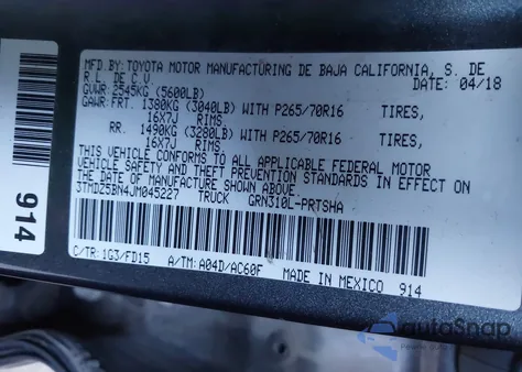 2018 Toyota Tacoma Trd Off Road from USA, damaged, VIN 3TMDZ5BN4JM045227